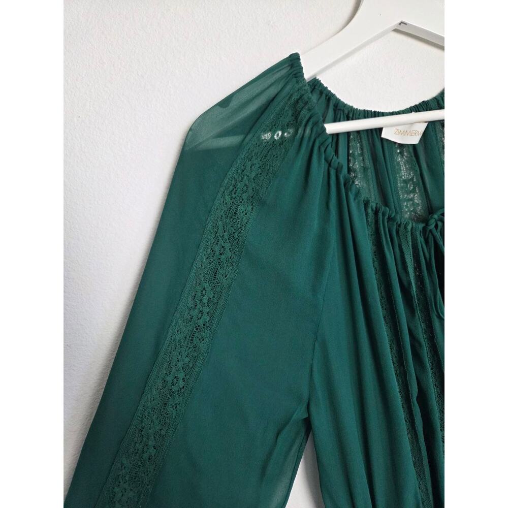 Zimmermann Deep Green Tiered Long Sleeve Maxi Dress. - Picture 6 of 12
